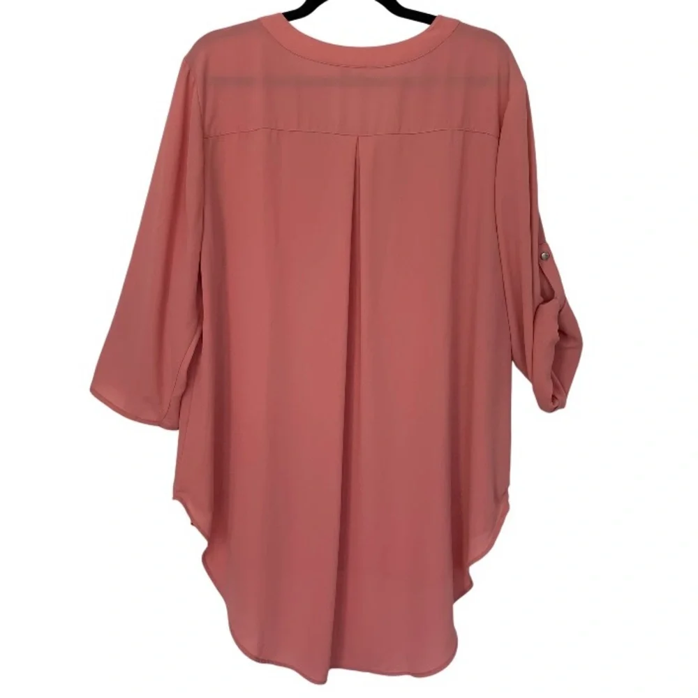CATO Women’s PLUS Blouse Coral Split Neck‎ Button Sleeve High/Low Hem 18/20W - Picture 2 of 14